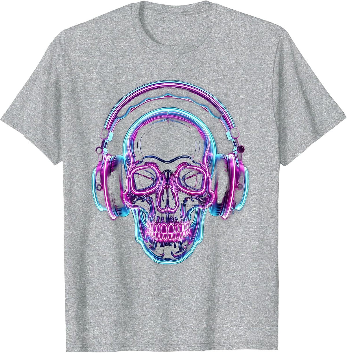 Men's Skull Vintage Headphones Music Graphic Tee T-Shirt - Heather Grey