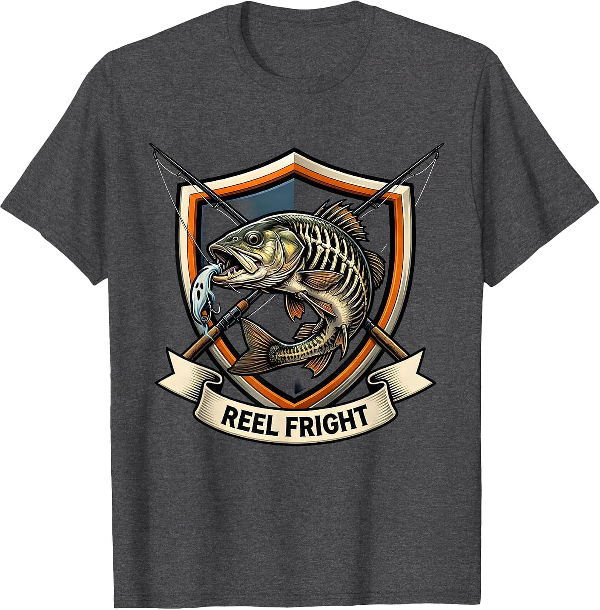 Men's Reel Fright Emblem Halloween Fishing Ghost Trout Men Boys T-Shirt - Dark Heather Grey