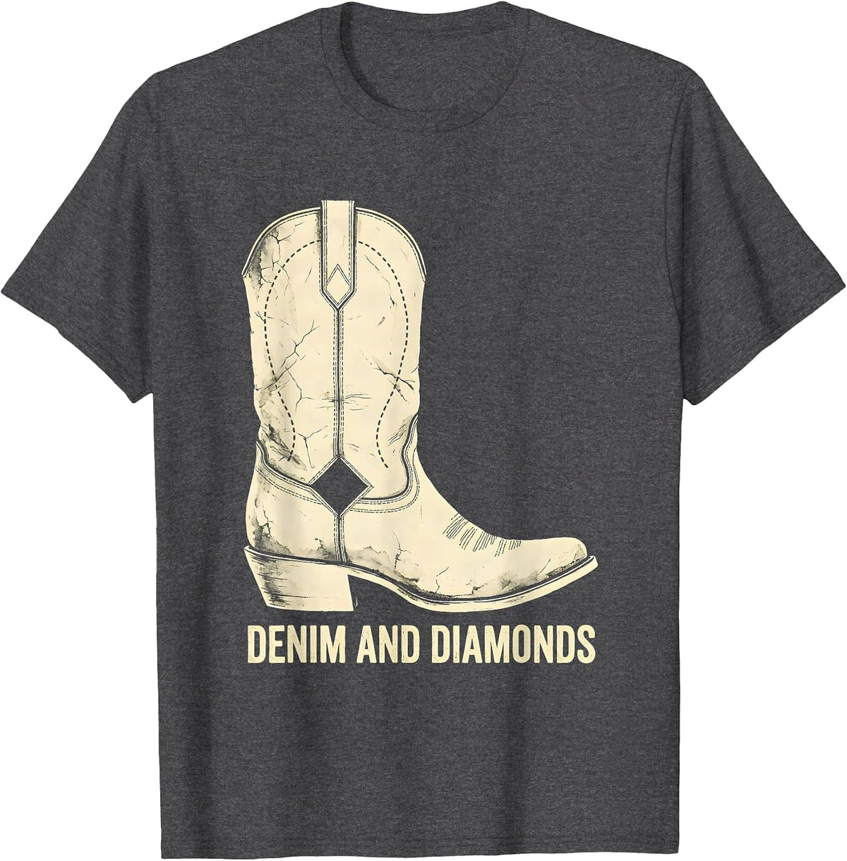 Denim and Diamonds Boho Western Cowgirl Glam Style T-Shirt - Dark Heather Grey