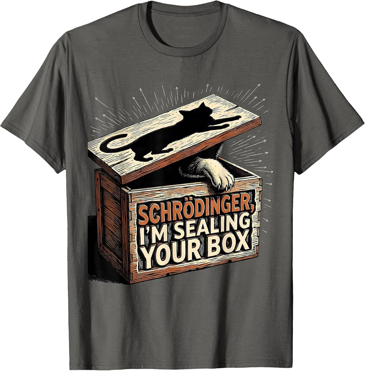 Men's Schrödinger, I’m Sealing Your Box Funny Science Teacher T-Shirt - Asphalt Grey