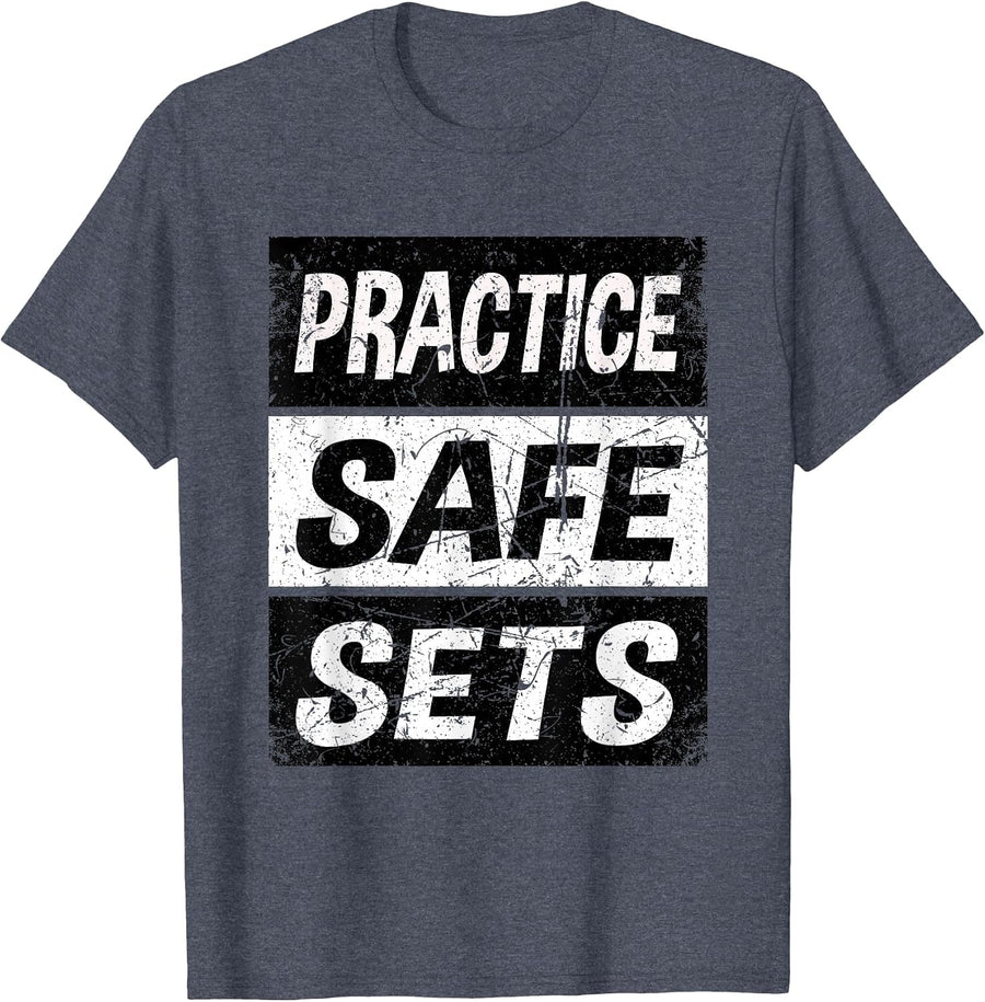 Retro Practice Safe Sets Shirt Weight Lifting Shirt Gym T-Shirt - Heather Blue