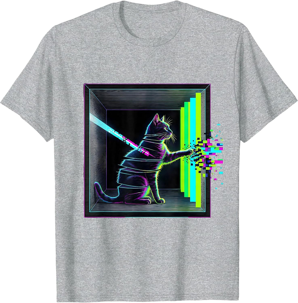 Men's Schrödinger Cat Glitch Humor Science Enthusiast T-Shirt - Heather Grey