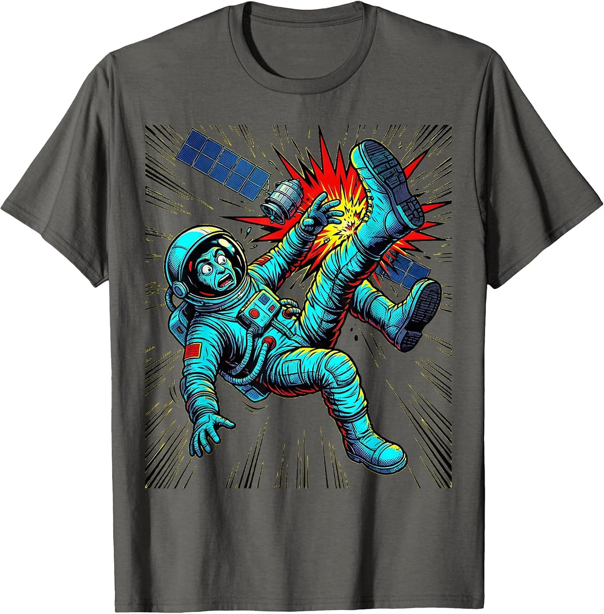 Men's Derpy Astronaut Floating Boot-First Into Satellite T-Shirt - Asphalt Grey
