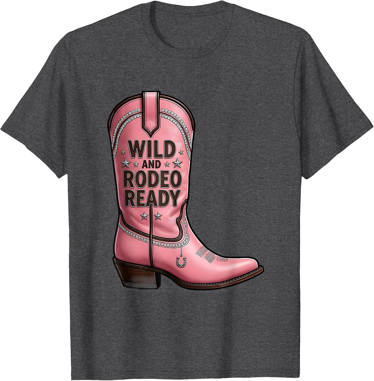 Men's Wild and Rodeo Ready Cowgirl Design T-Shirt - Dark Heather Grey