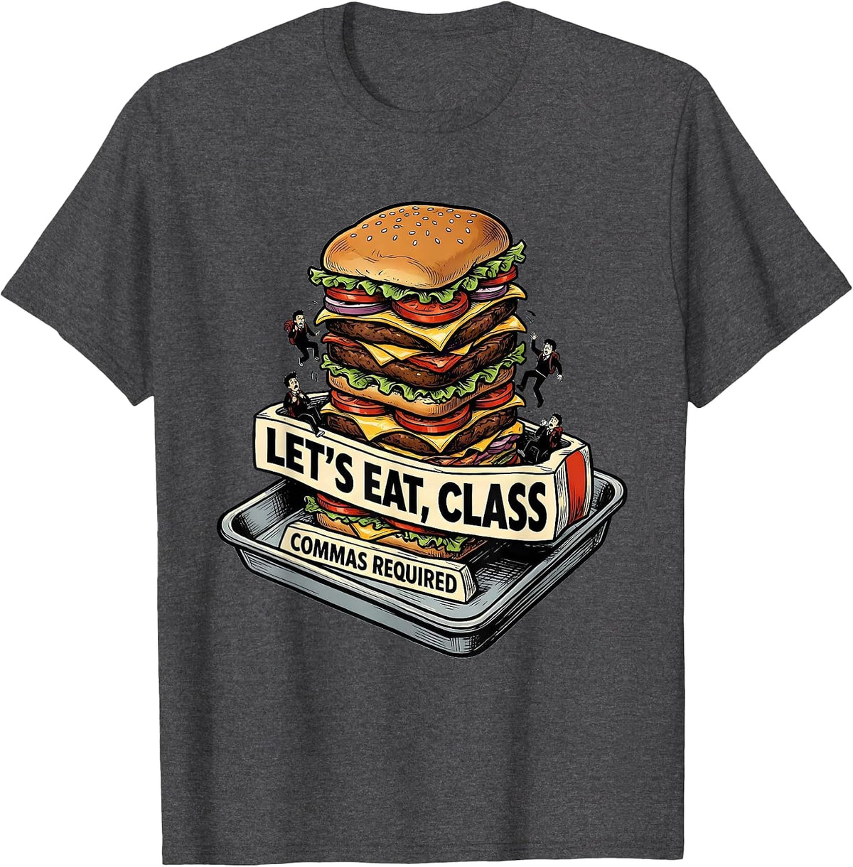 Men's Let's Eat Class Commas Required Funny Grammar Teacher Humor T-Shirt - Dark Heather Grey