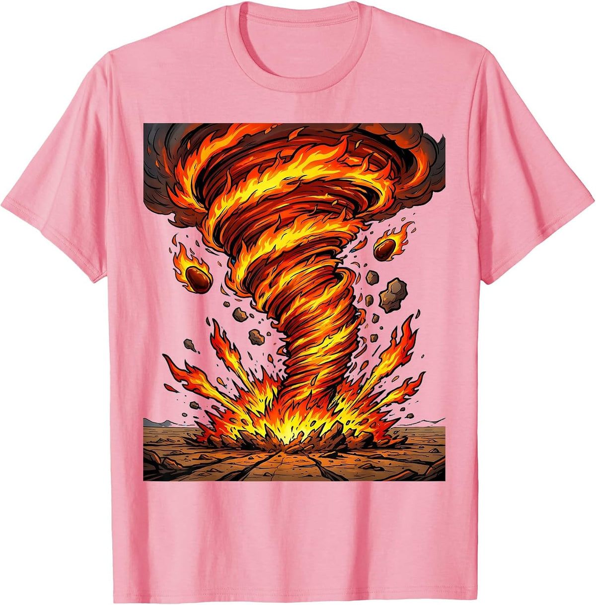 Men's Fire Tornado Swirling Across Open Landscape T-Shirt - Pink