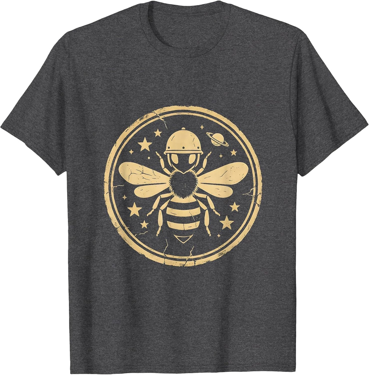 Bee Astronaut Floating in Outer Space Illustration T-Shirt - Dark Heather Grey