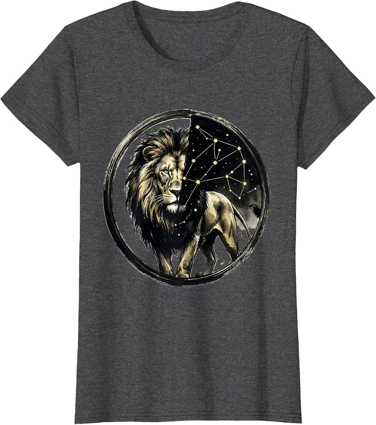 Women's Lion Constellation Star Map Celestial Art Design T-Shirt - Dark Heather Grey