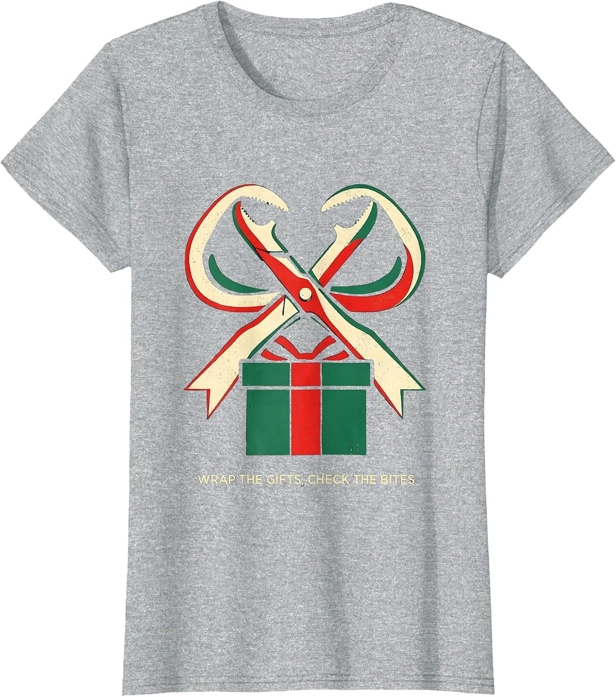 Wrap The Gifts Check The Bites Funny Dentist Christmas T-Shirt - Heather Grey