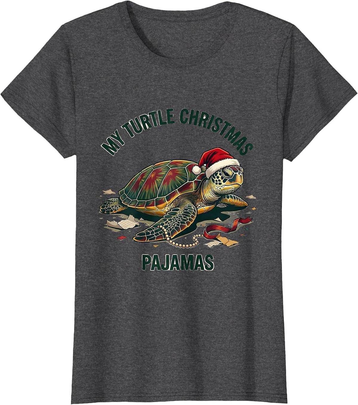 Women's My Turtle Christmas Pajamas Whimsical Holiday Sea Turtle T-Shirt - Dark Heather Grey