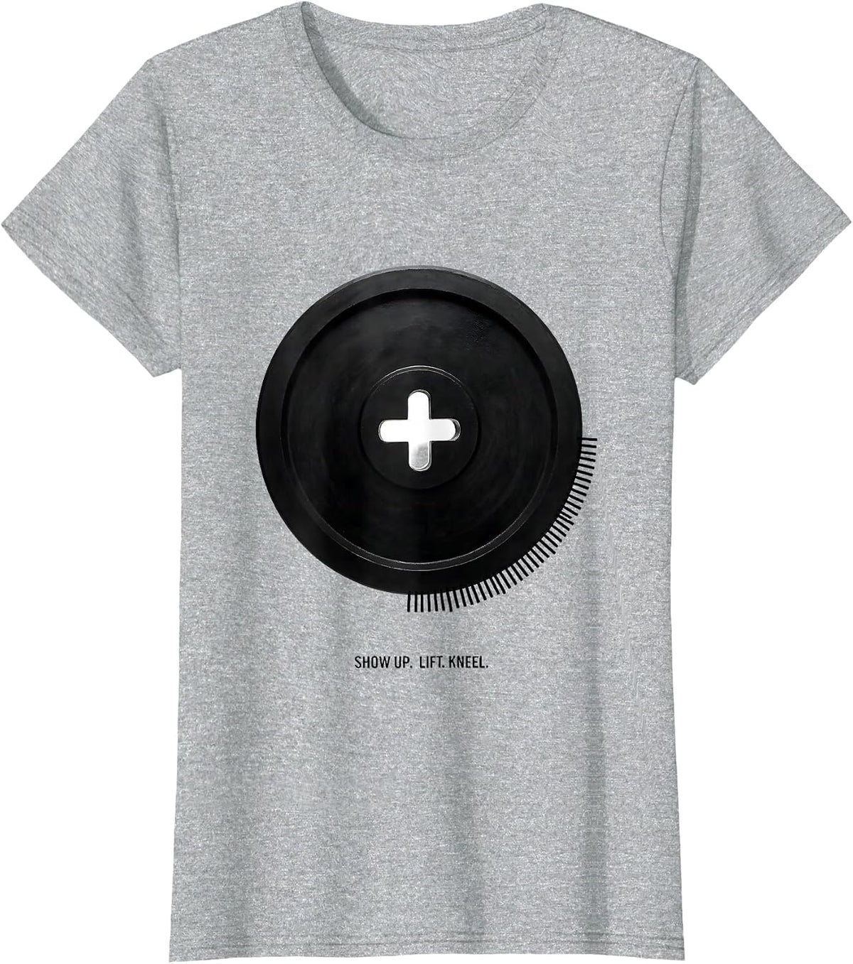 Show Up. Lift. Kneel. Minimalist Christian Gym Faith Workout T-Shirt - Heather Grey