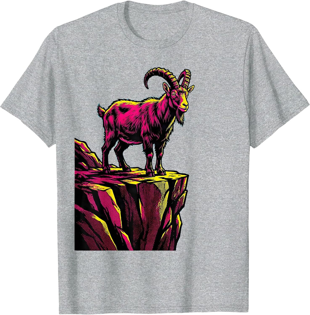Men's Mountain Goat Cliff Edge Wildlife Graphic T-Shirt - Heather Grey