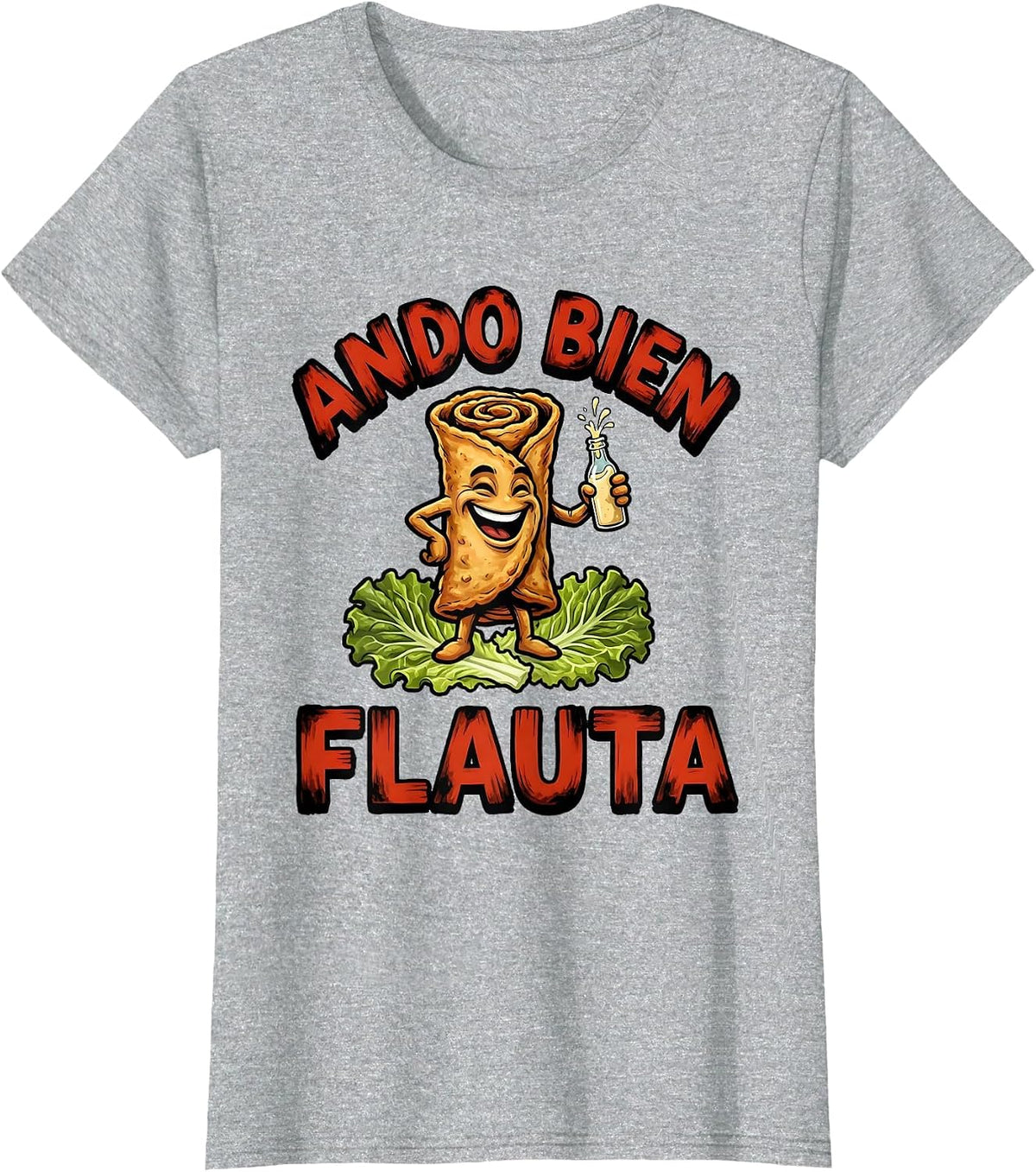 Women's Ando Bien Flauta Funny Mexican Food Lover Cinco De Mayo T-Shirt - Heather Grey