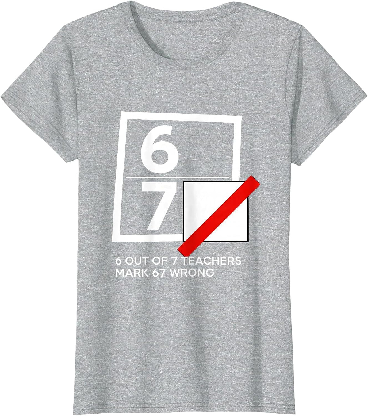 Women's 6 Out Of 7 Teachers Mark 67 Wrong Funny Math Teacher Meme T-Shirt - Heather Grey