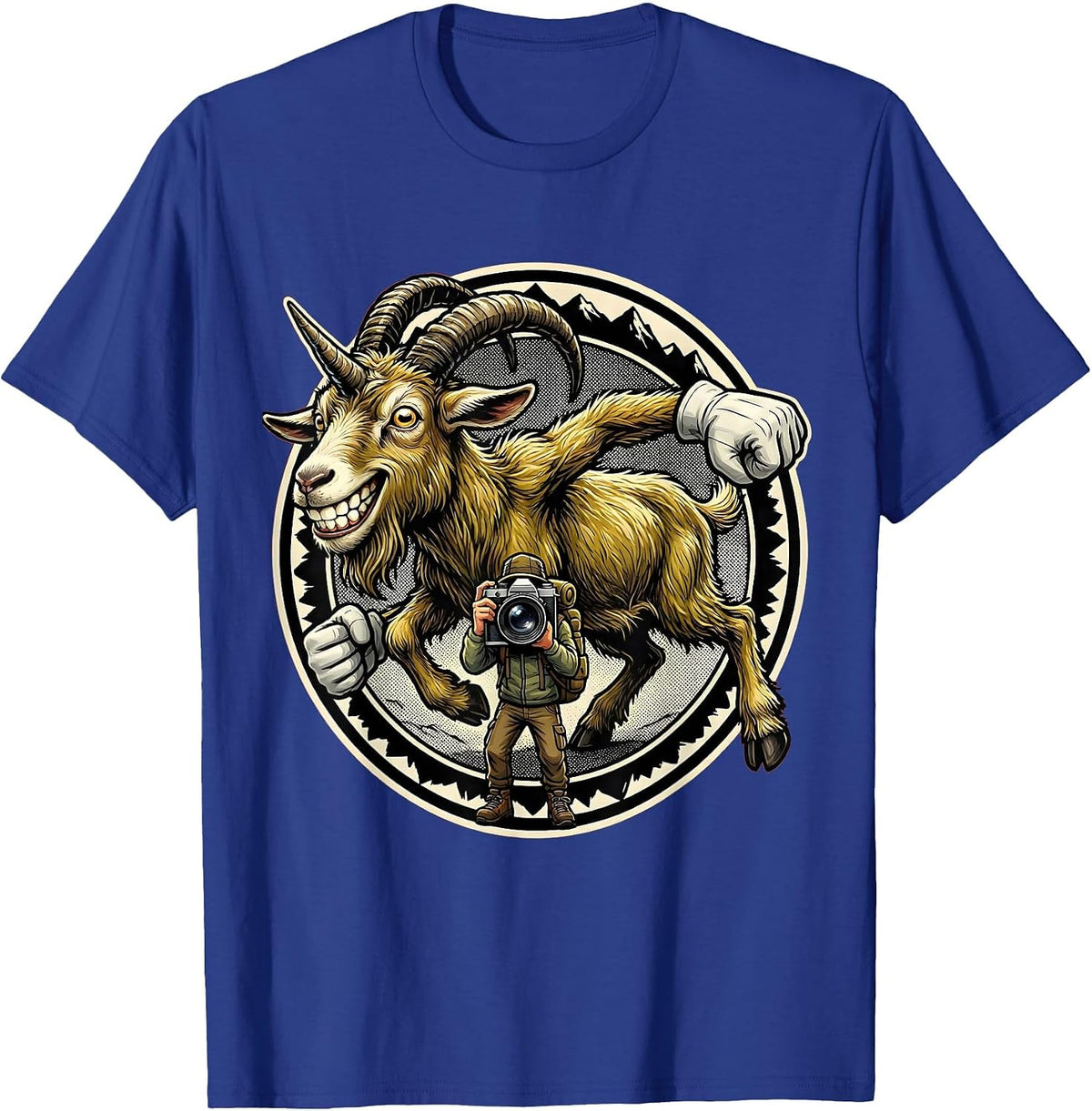 Mountain Goat Photobomb Funny Hiking Graphic T-Shirt - Royal Blue