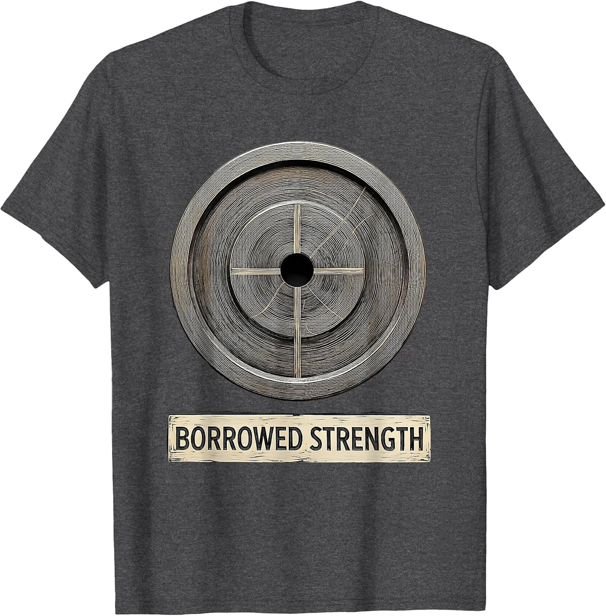 Borrowed Strength Faith Fitness Humor Christian Gym T-Shirt - Dark Heather Grey