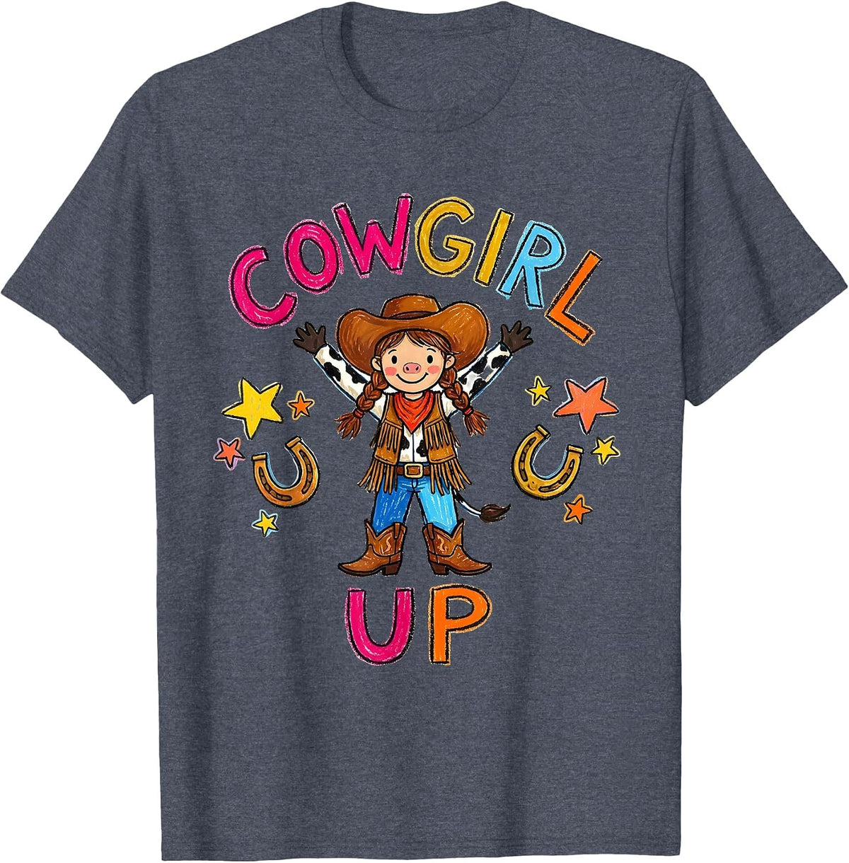 Cowgirl Up Western Rodeo Design T-Shirt - Heather Blue