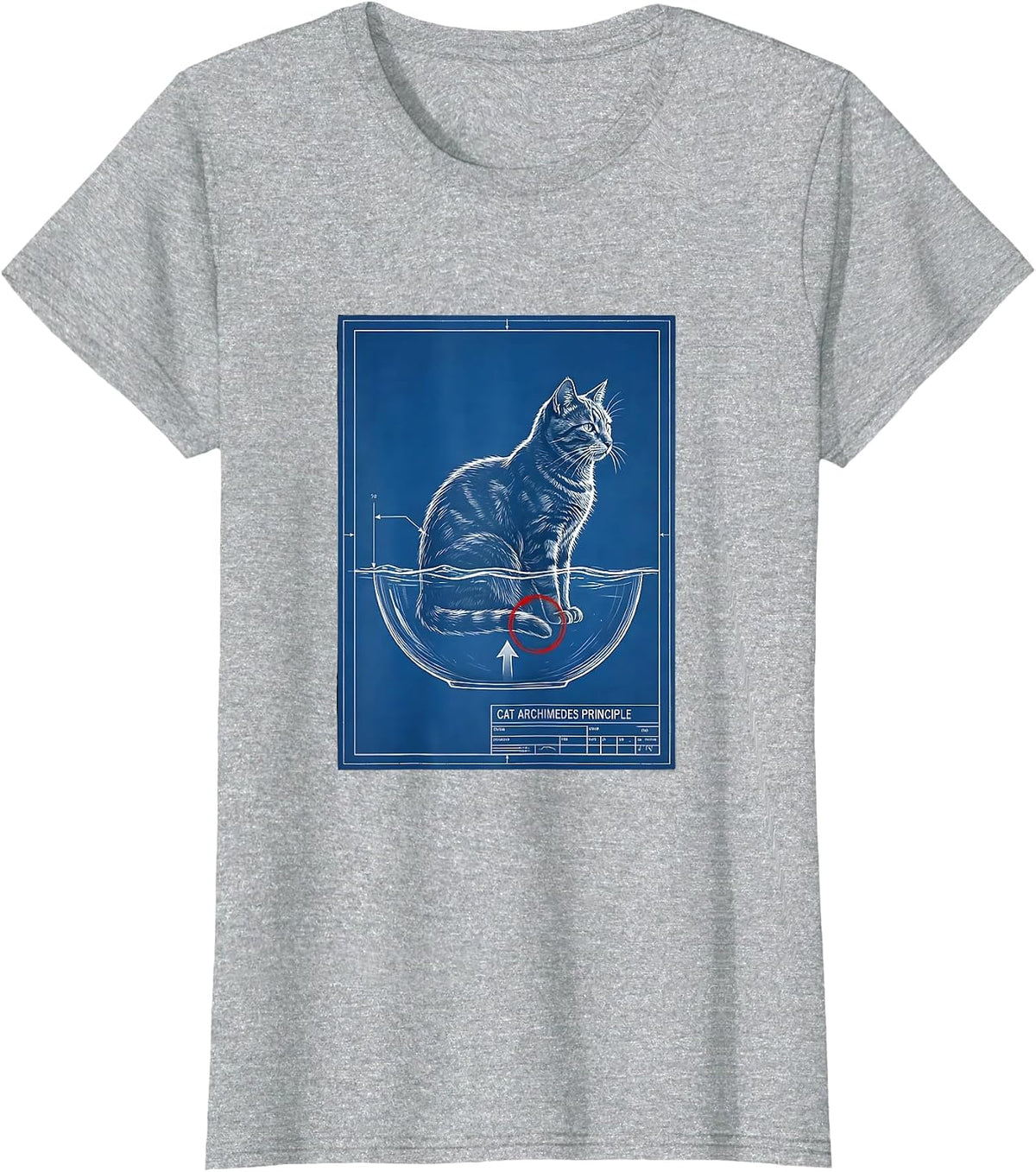 Cat Archimedes Principle Funny Science Cat Teacher Student T-Shirt - Heather Grey