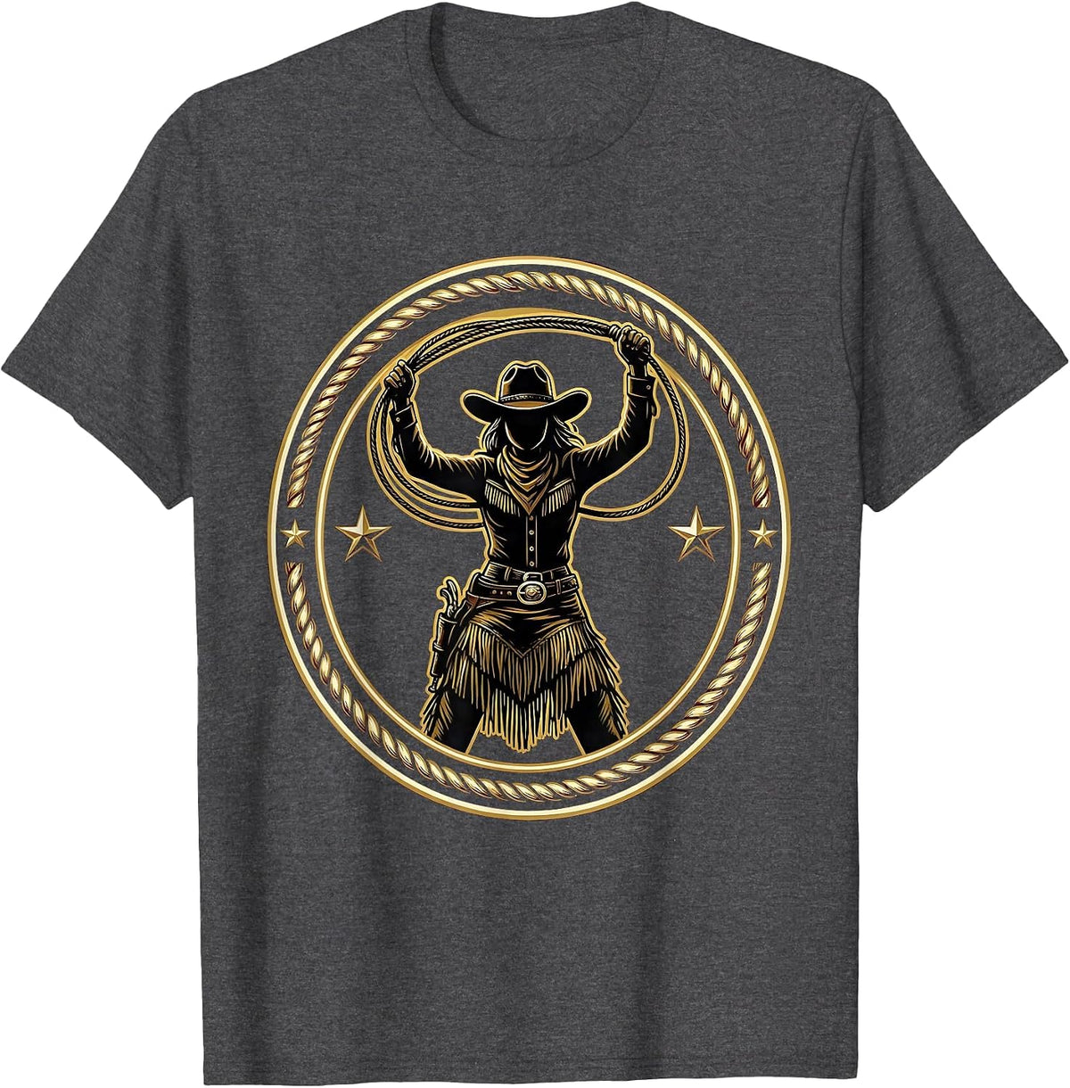 Cowgirl Lasso Twirl Western Rodeo Graphic Design T-Shirt - Dark Heather Grey