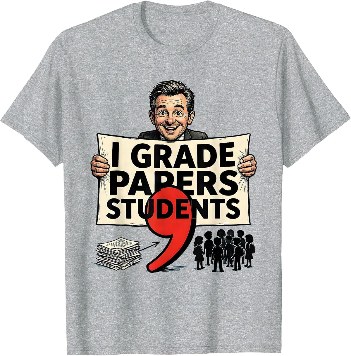Men's I Grade Papers Students Funny Grammar Teacher Punctuation T-Shirt - Heather Grey