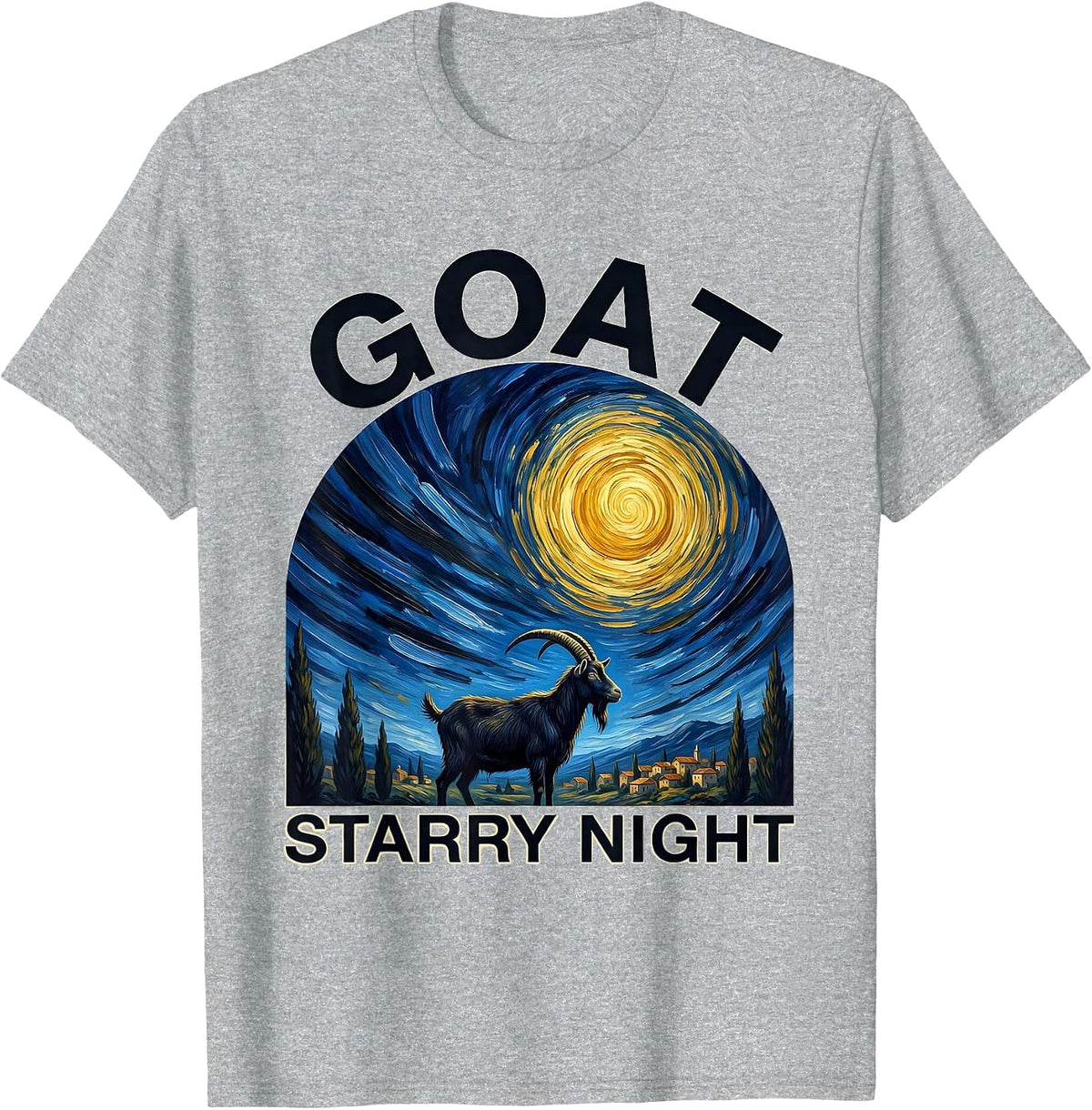 Men's Goat Starry Night Funny Art Lover Van Gogh Style T-Shirt - Heather Grey