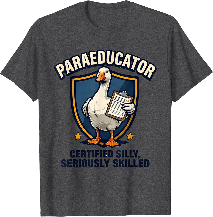 Men's Paraeducator: Certified Silly, Seriously Skilled Funny T-Shirt - Dark Heather Grey