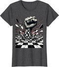 Women's Fist Through Checkered Tile Graphic Design T-Shirt - Dark Heather Grey