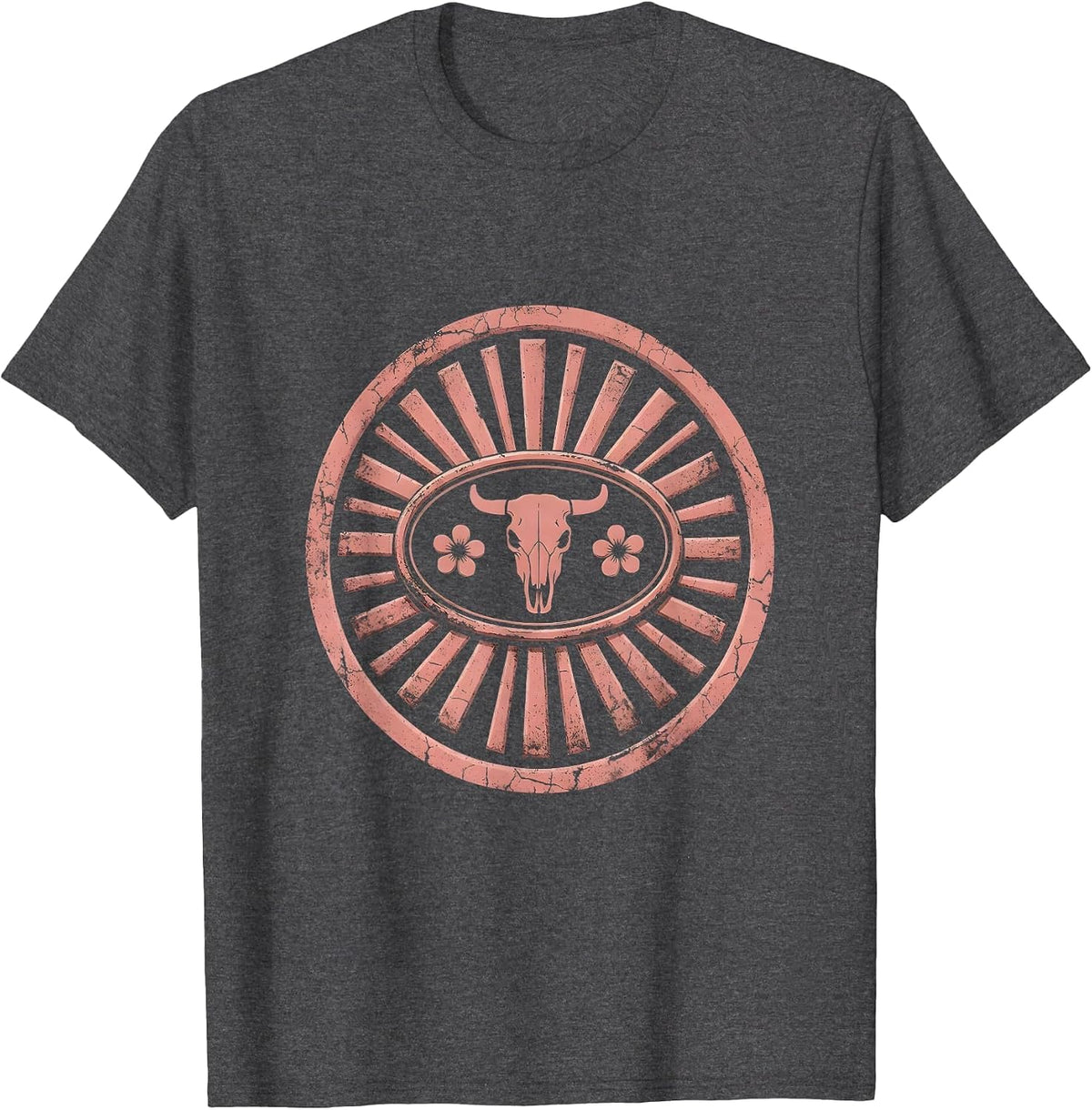 Men's Pink Cowgirl Rodeo Belt Buckle Sunburst Design T-Shirt - Dark Heather Grey