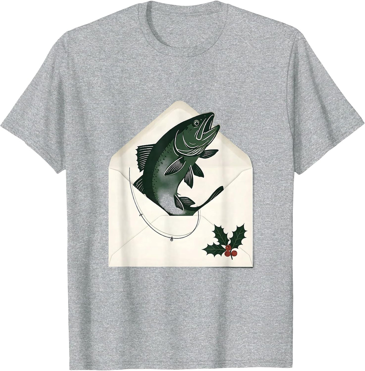 Men's Cheerful Trout Minimalist Christmas Fishing Humor Gift T-Shirt - Heather Grey