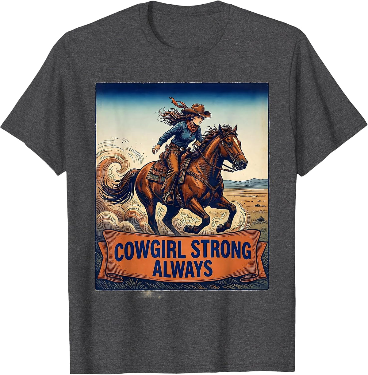 Cowgirl Strong Always Rodeo Graphic Design T-Shirt - Dark Heather Grey