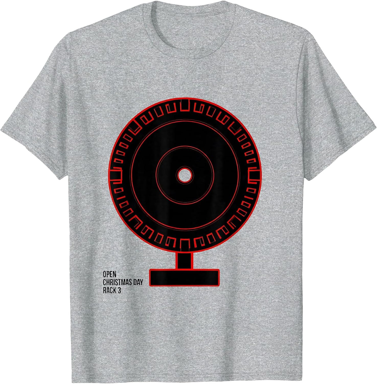 Men's Open Christmas Day, Rack 3 Funny Gym Weightlifting Christmas T-Shirt - Heather Grey