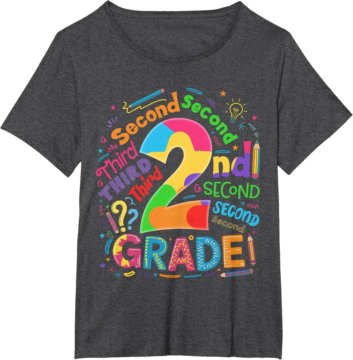 Back to School 2nd Grade Team Typography Student Teacher T-Shirt - Dark Heather Grey