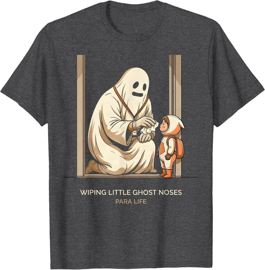 Men's Wiping Little Ghost Noses Para Life Paraeducator Halloween T-Shirt - Dark Heather Grey