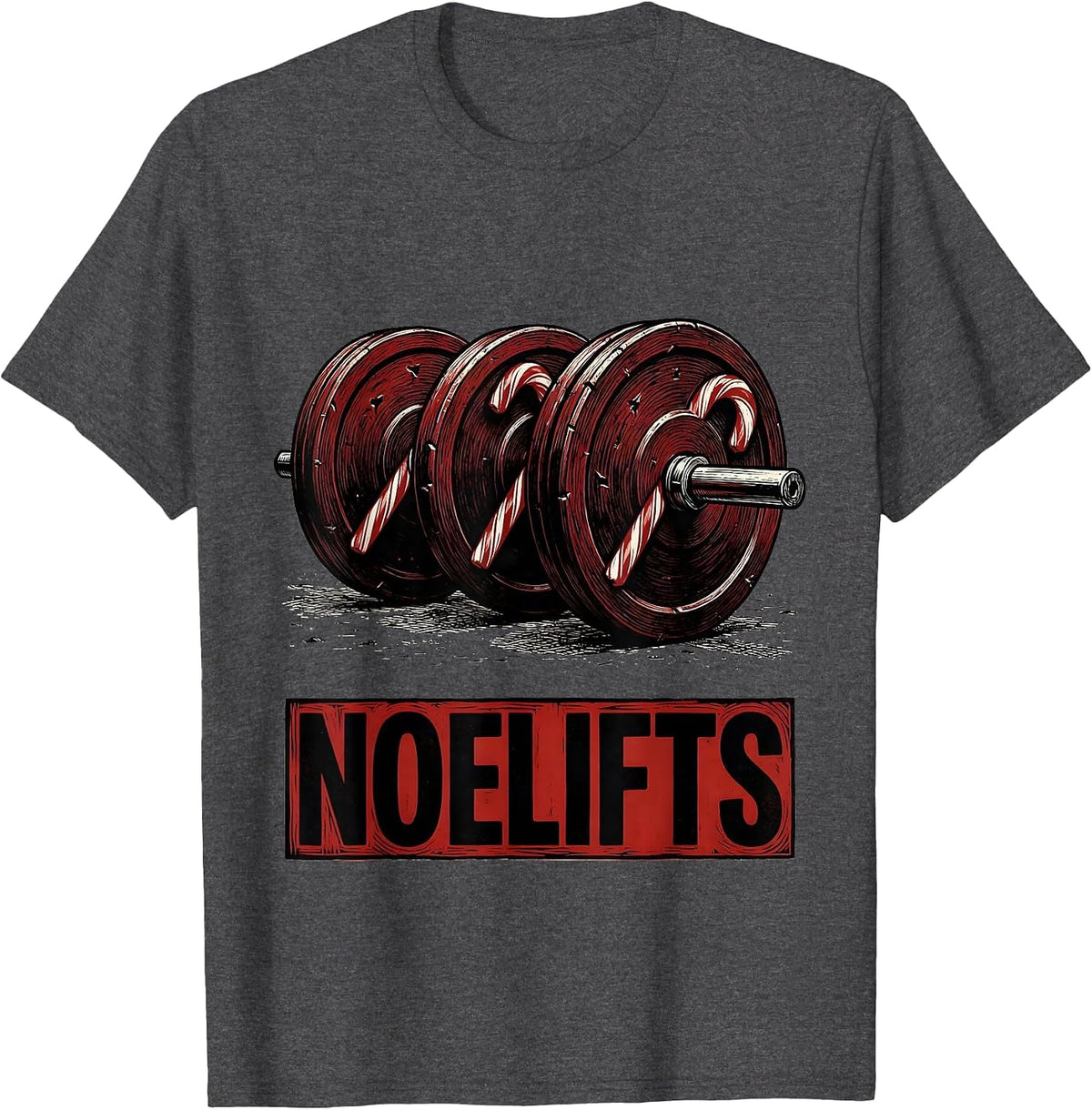 Men's Noelifts Funny Christmas Gym Weightlifting Workout Fitness T-Shirt - Dark Heather Grey