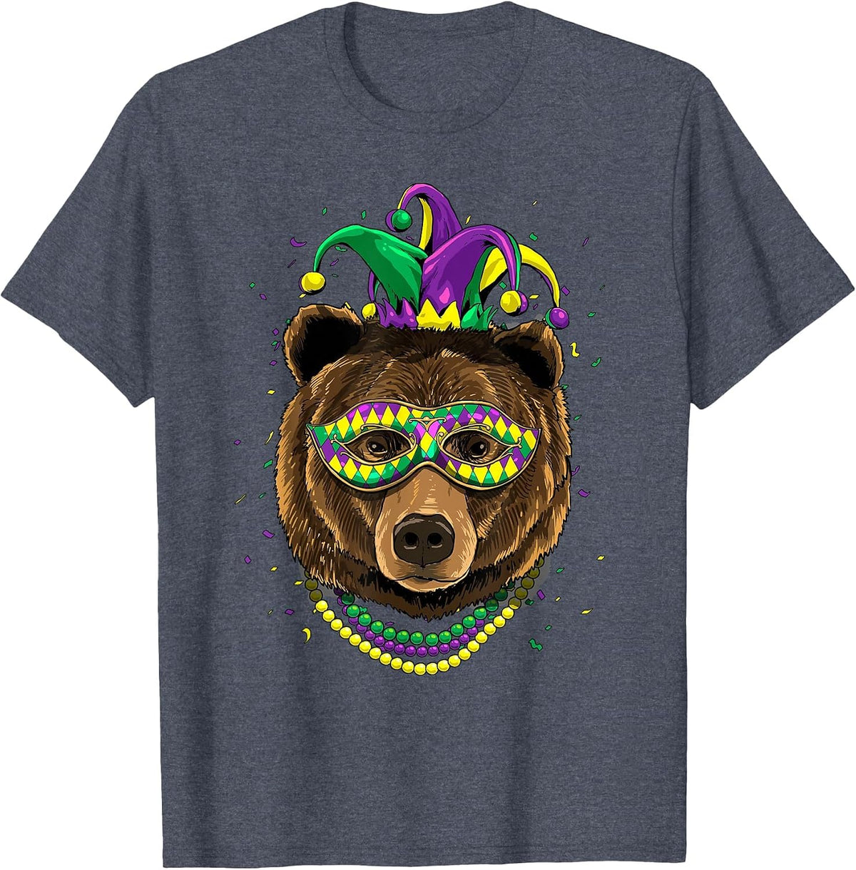 Bear Animal Lover Cute Mardi Gras Carnival Jester T-Shirt, Men, Heather Blue, 6X-Large - As Pictured