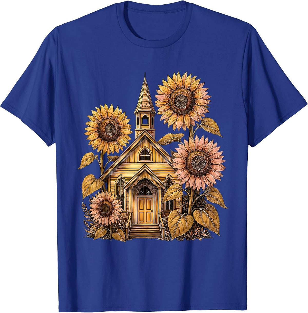 Second Grade Teacher Schoolhouse Sunflower Design T-Shirt - Royal Blue
