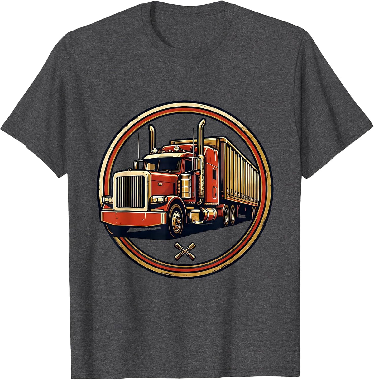 Sealed Semi Badge Classic Trucker Nostalgic Americana T-Shirt - Dark Heather Grey