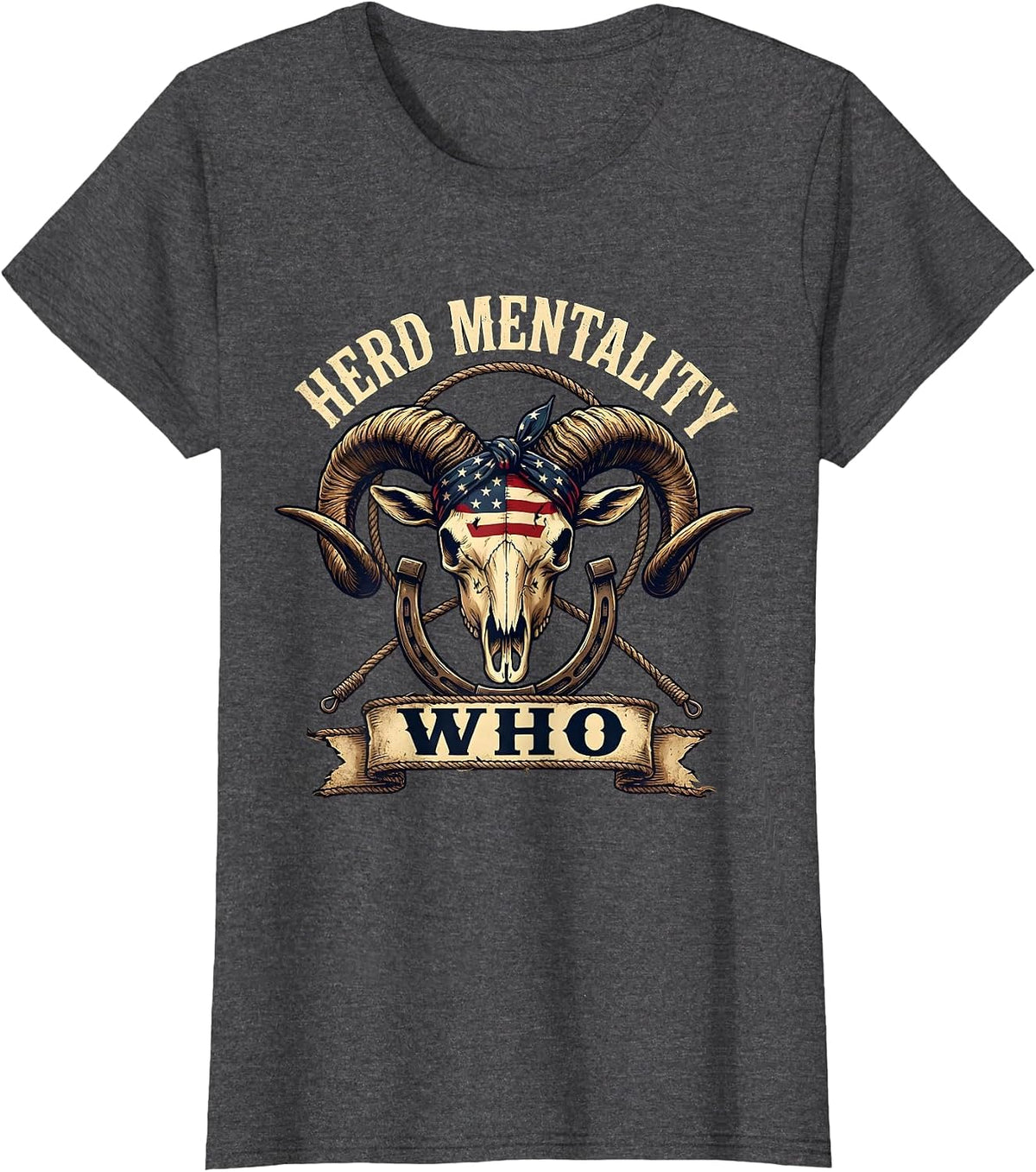Women's Herd Mentality Who Funny Goat Design T-Shirt - Dark Heather Grey