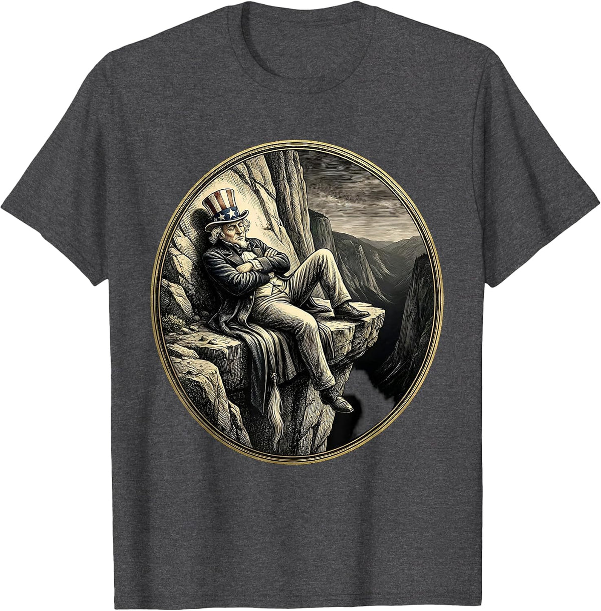 Men's Funny Mountain Goat Napping On Cliff Edge T-Shirt - Dark Heather Grey