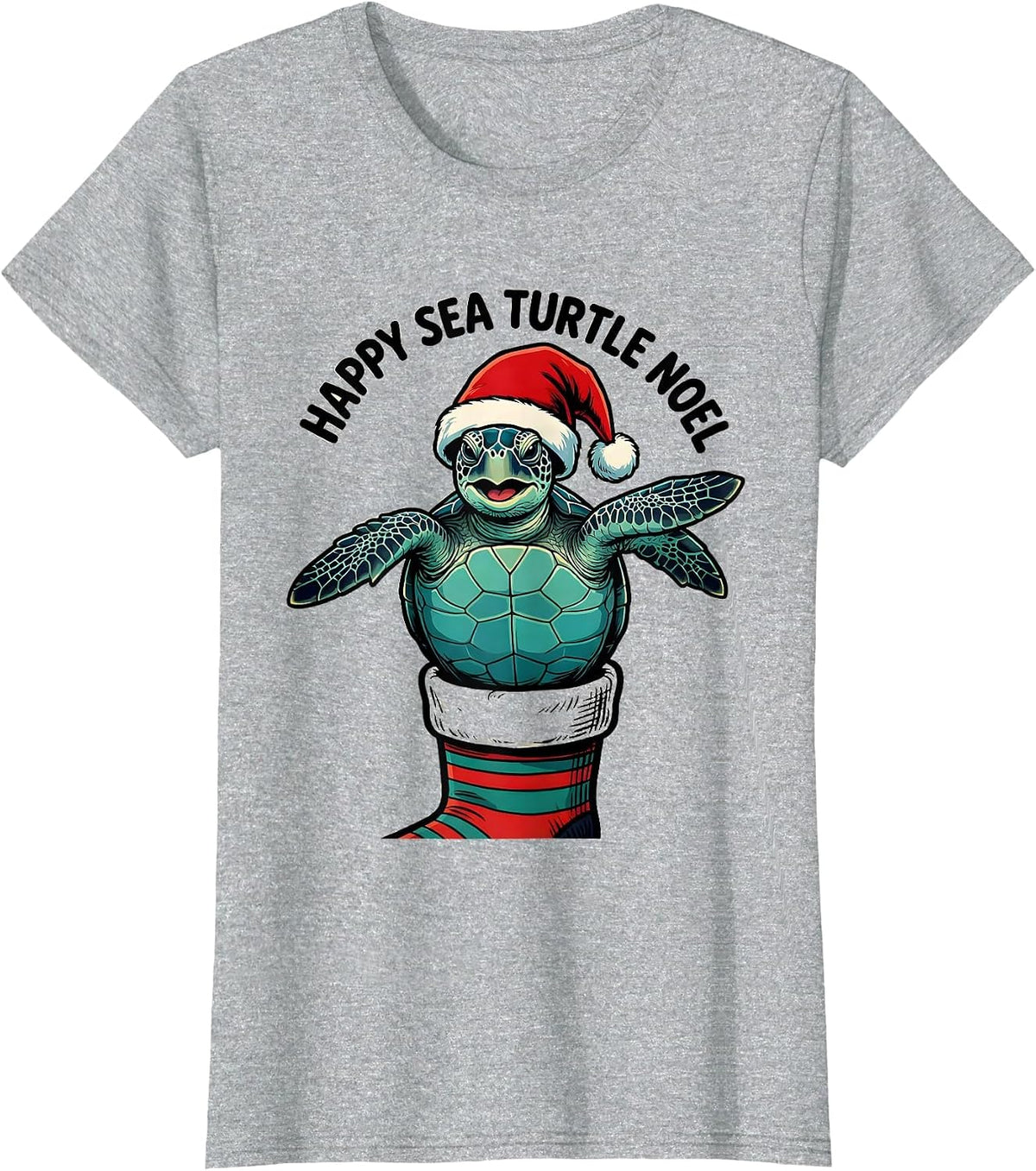 Happy Sea Turtle Noel Cartoon Sea Turtle Lover Christmas T-Shirt - Heather Grey