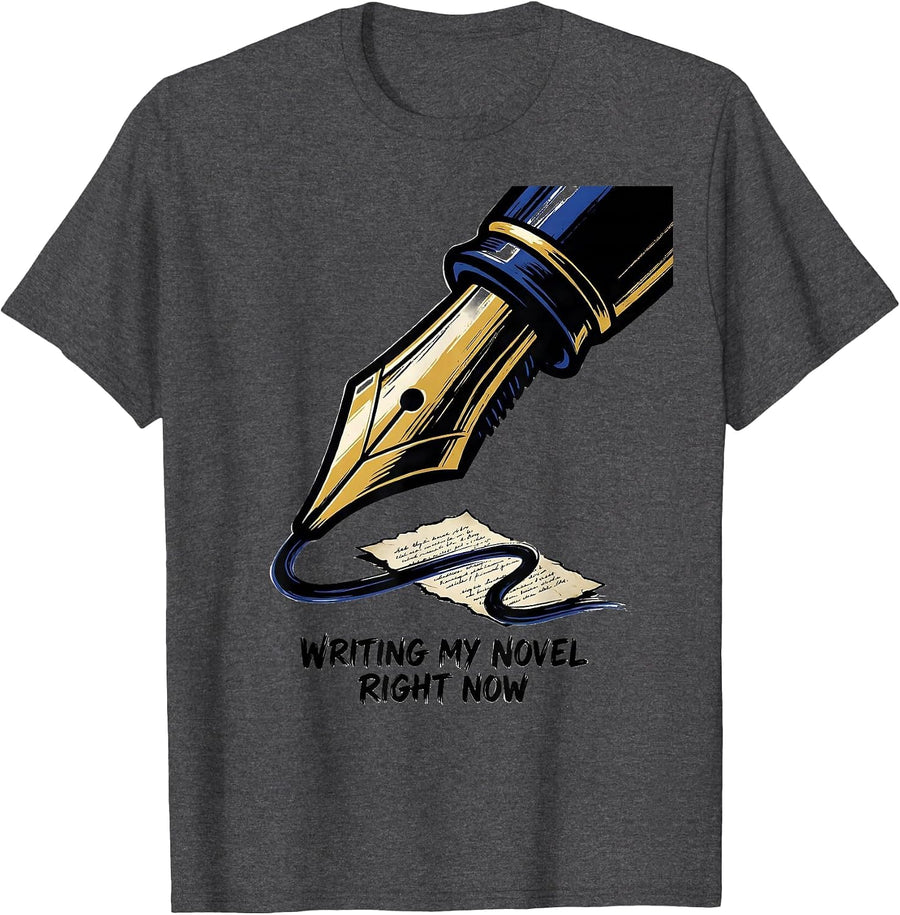 Men's Writing My Novel Right Now Funny Writer Author Bookworm T-Shirt - Dark Heather Grey