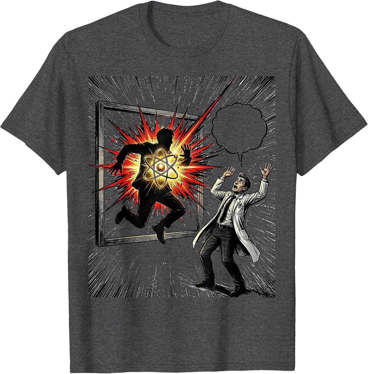 Bursting Atom Comic Book Science Nerd Humor T-Shirt - Dark Heather Grey