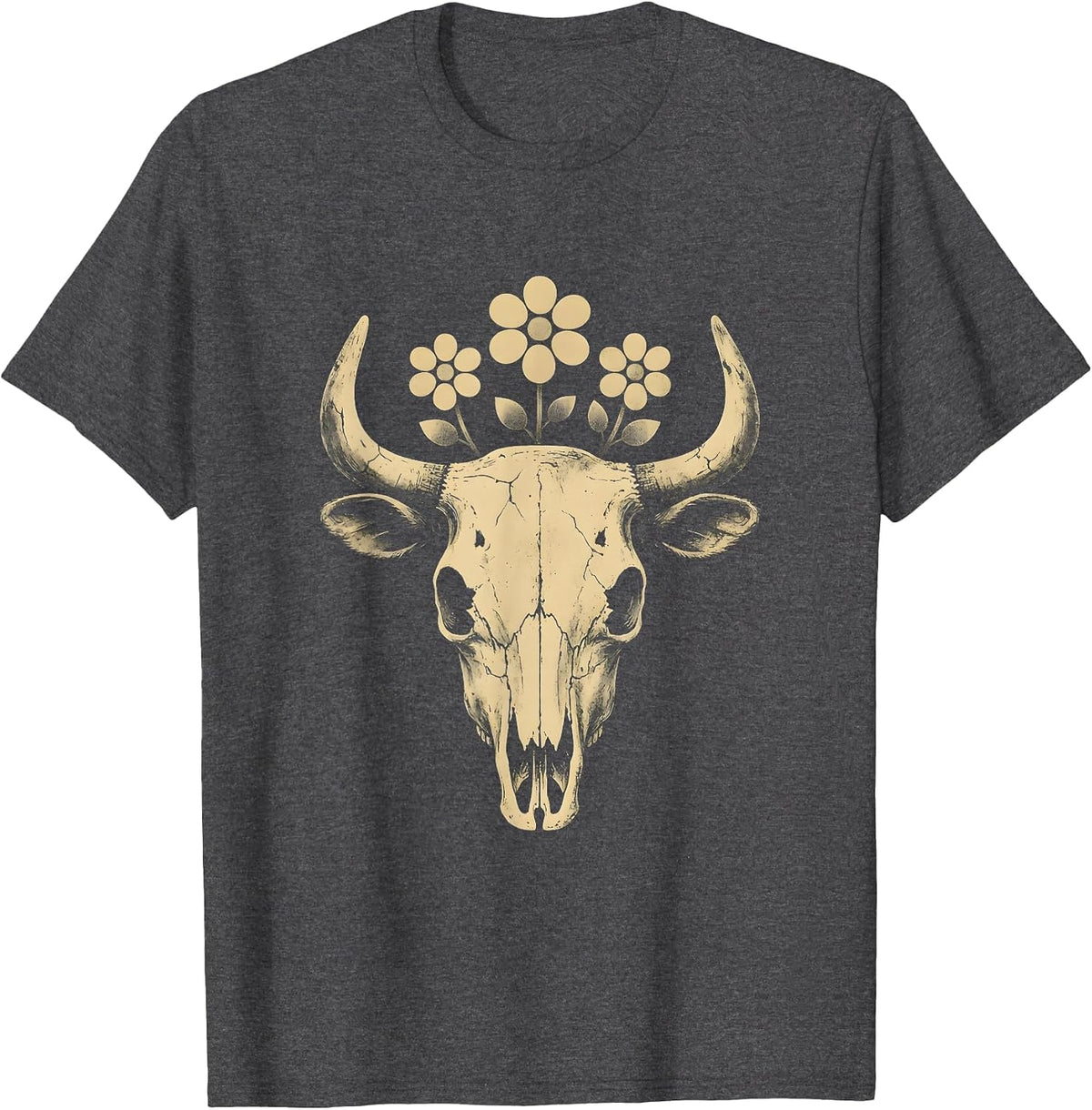 Western Saddle Wildflowers Boho Cowgirl Floral Design T-Shirt - Dark Heather Grey