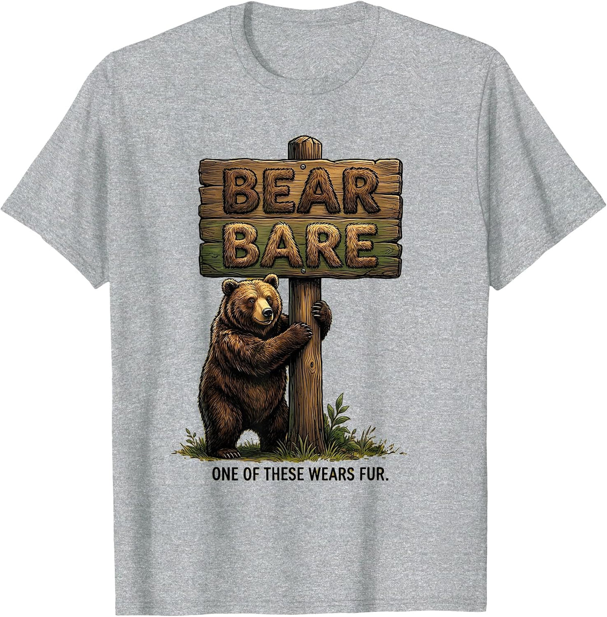 Men's Bear Bare One Of These Wears Fur Funny Grammar Teacher Humor T-Shirt - Heather Grey