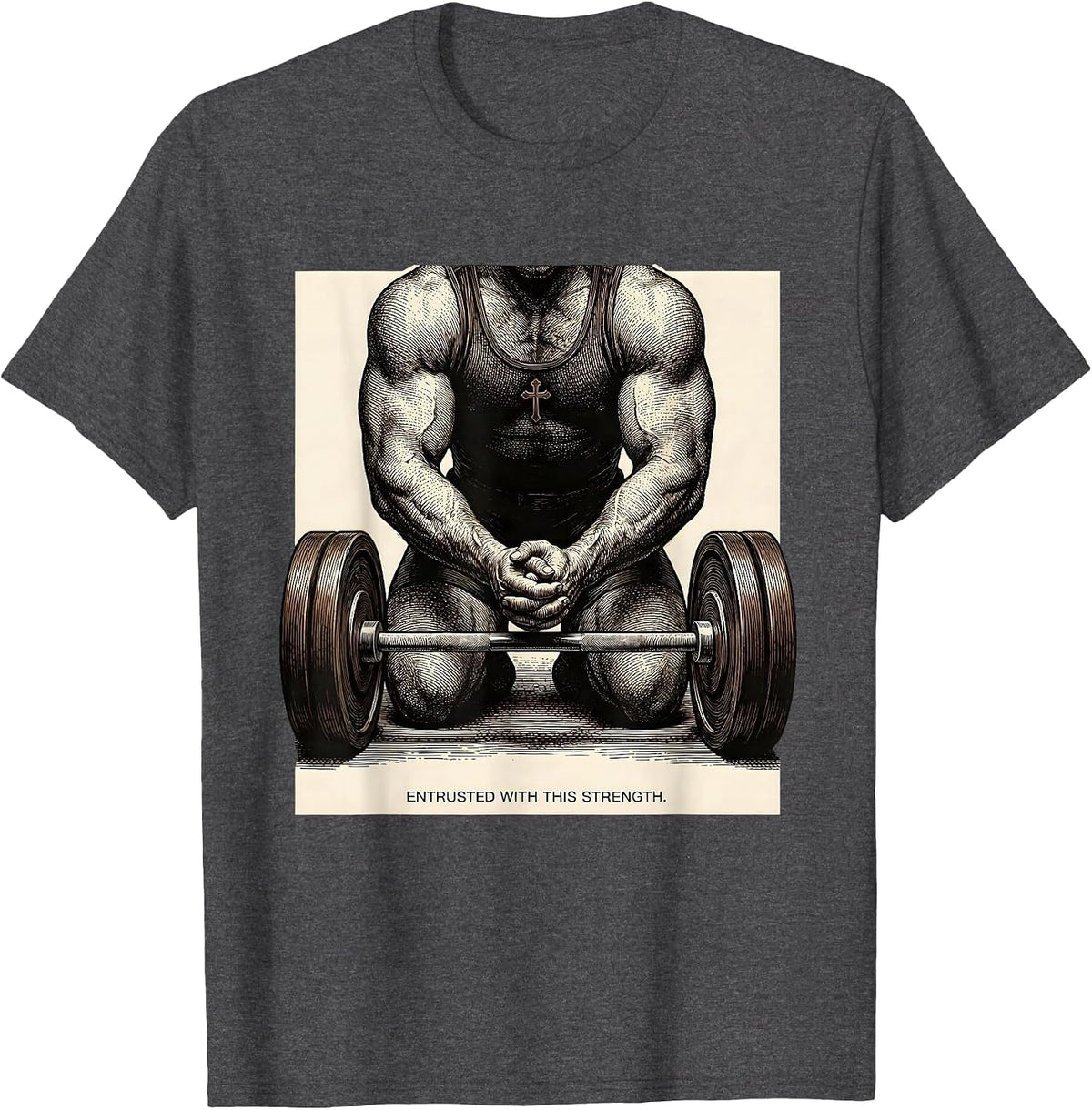 Entrusted With This Strength Christian Gym Faith Fitness T-Shirt - Dark Heather Grey