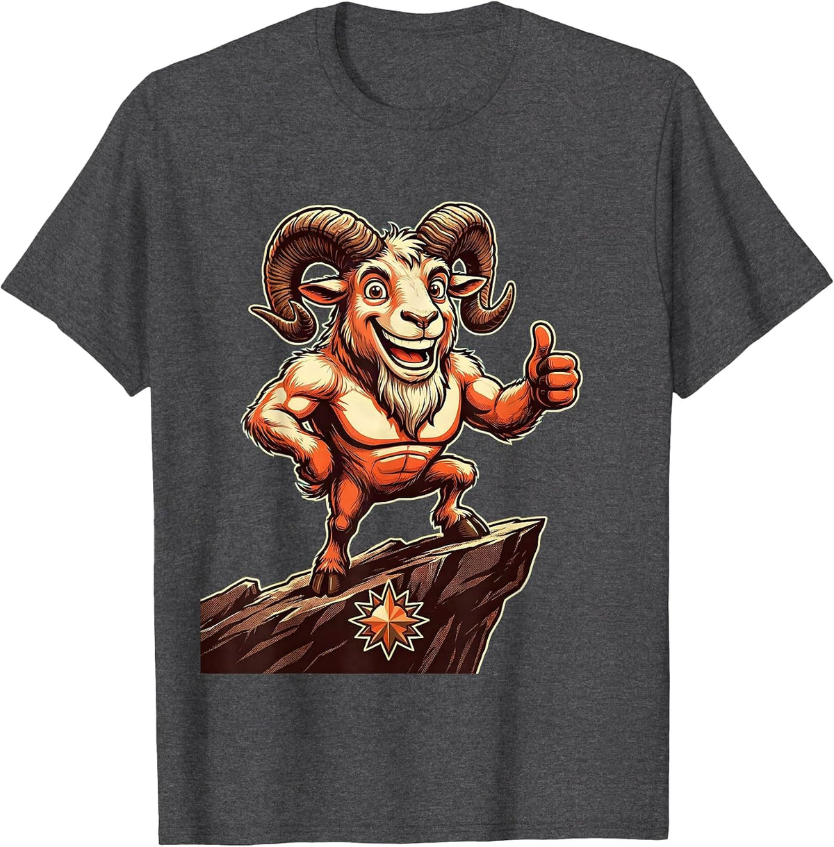 Mountain Goat Rocky Cliff Wildlife Illustration T-Shirt - Dark Heather Grey