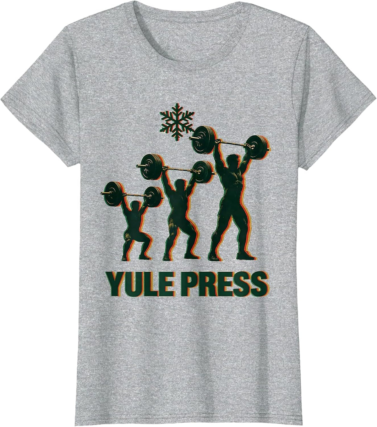 Women's Yule Press Funny Christmas Gym Weightlifting Fitness Gift T-Shirt - Heather Grey