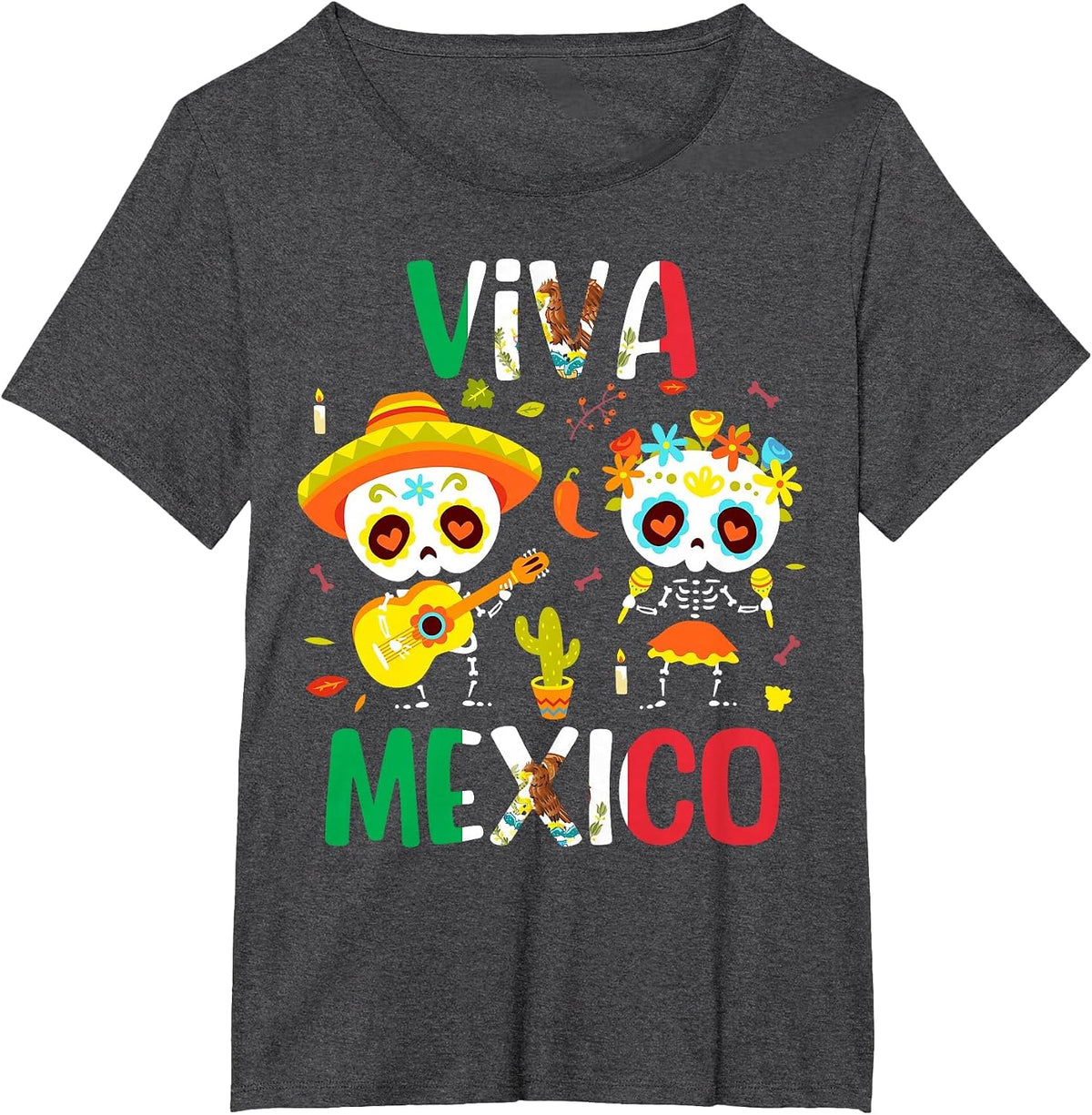 Viva Mexico Shirt Women Boys Girls Kids Mexican Flag Fiesta T-Shirt - Dark Heather Grey