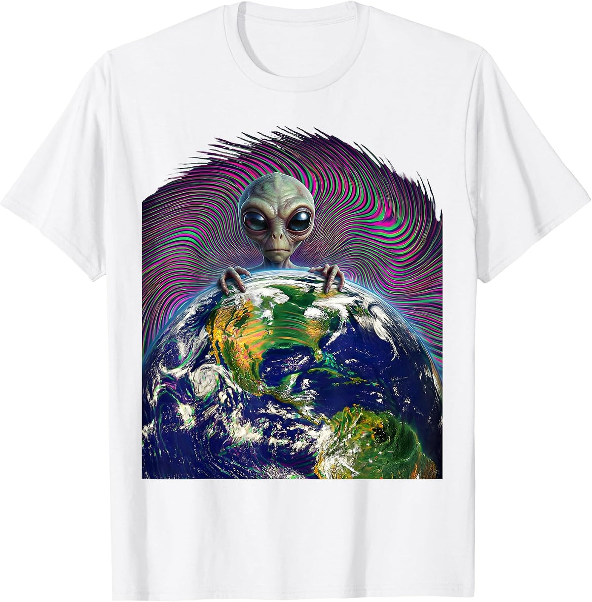 Men's Tiny Alien Peeking Over Earth's Horizon T-Shirt - White