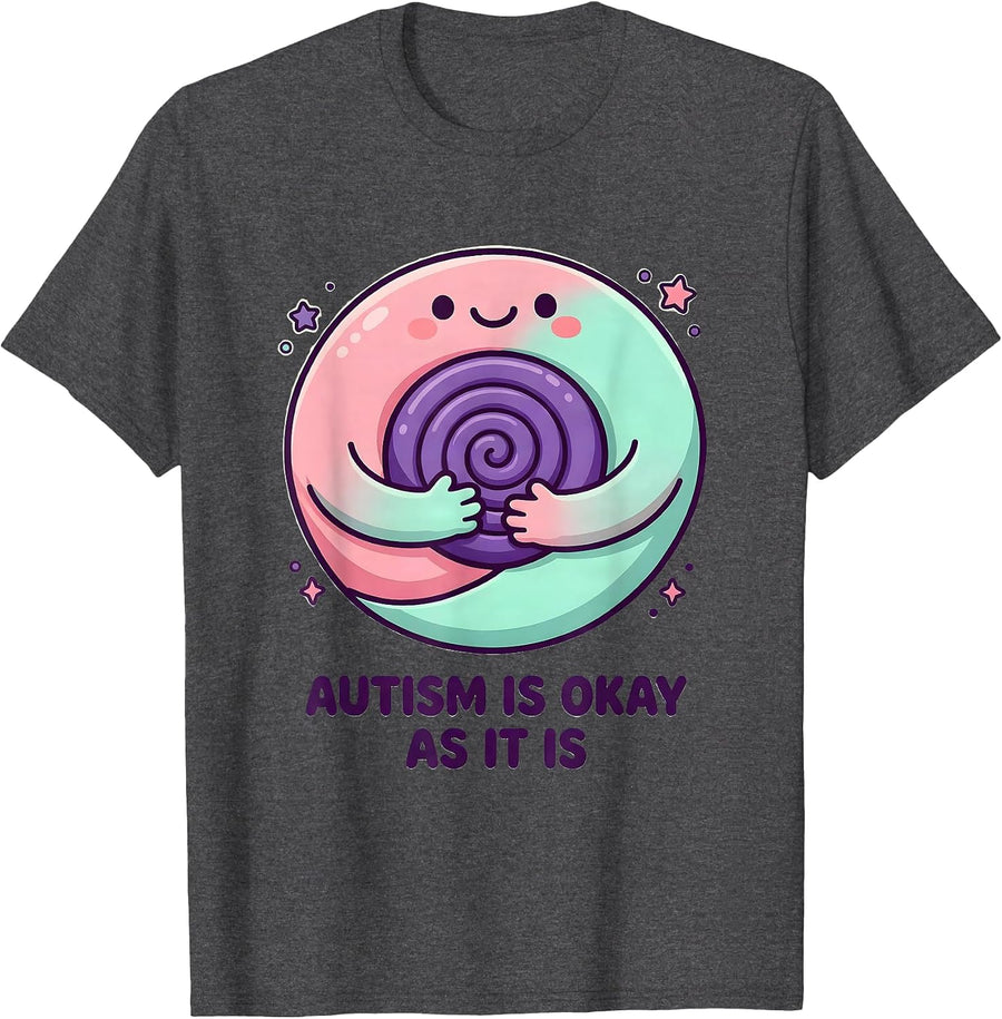 Men's Autism Is Okay As It Is Cute Kawaii Neurodiversity Awareness T-Shirt - Dark Heather Grey